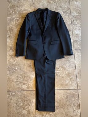 CALVIN KLEIN Black Suit Mens 38 Short 2-Button Jacket/Blazer Pants 31x28 2-Piece